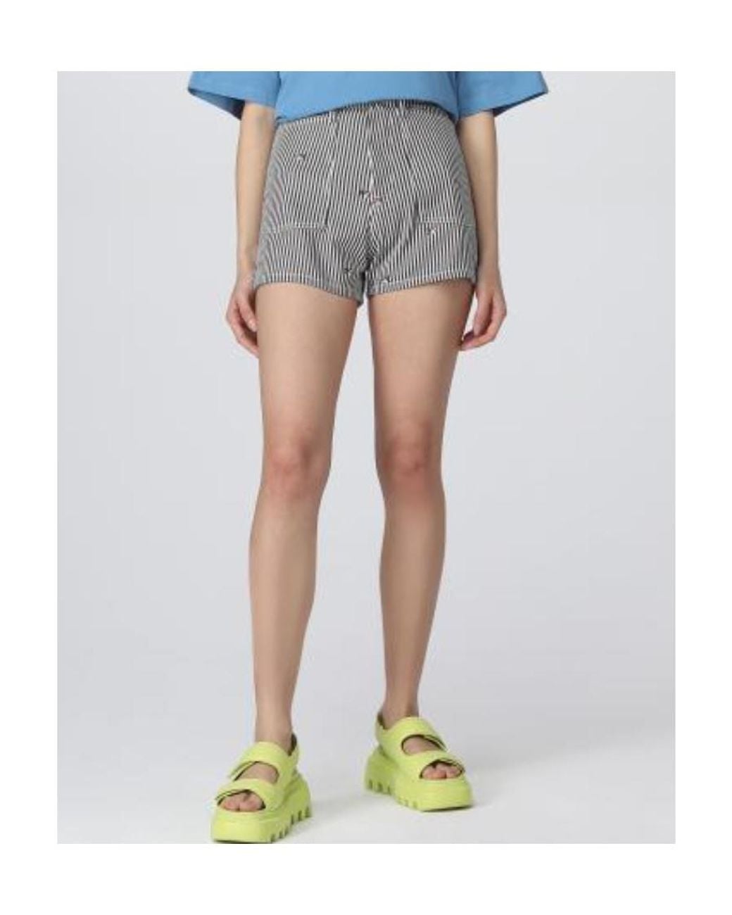 KENZO Blue Striped Embroidered High-Waisted Shorts