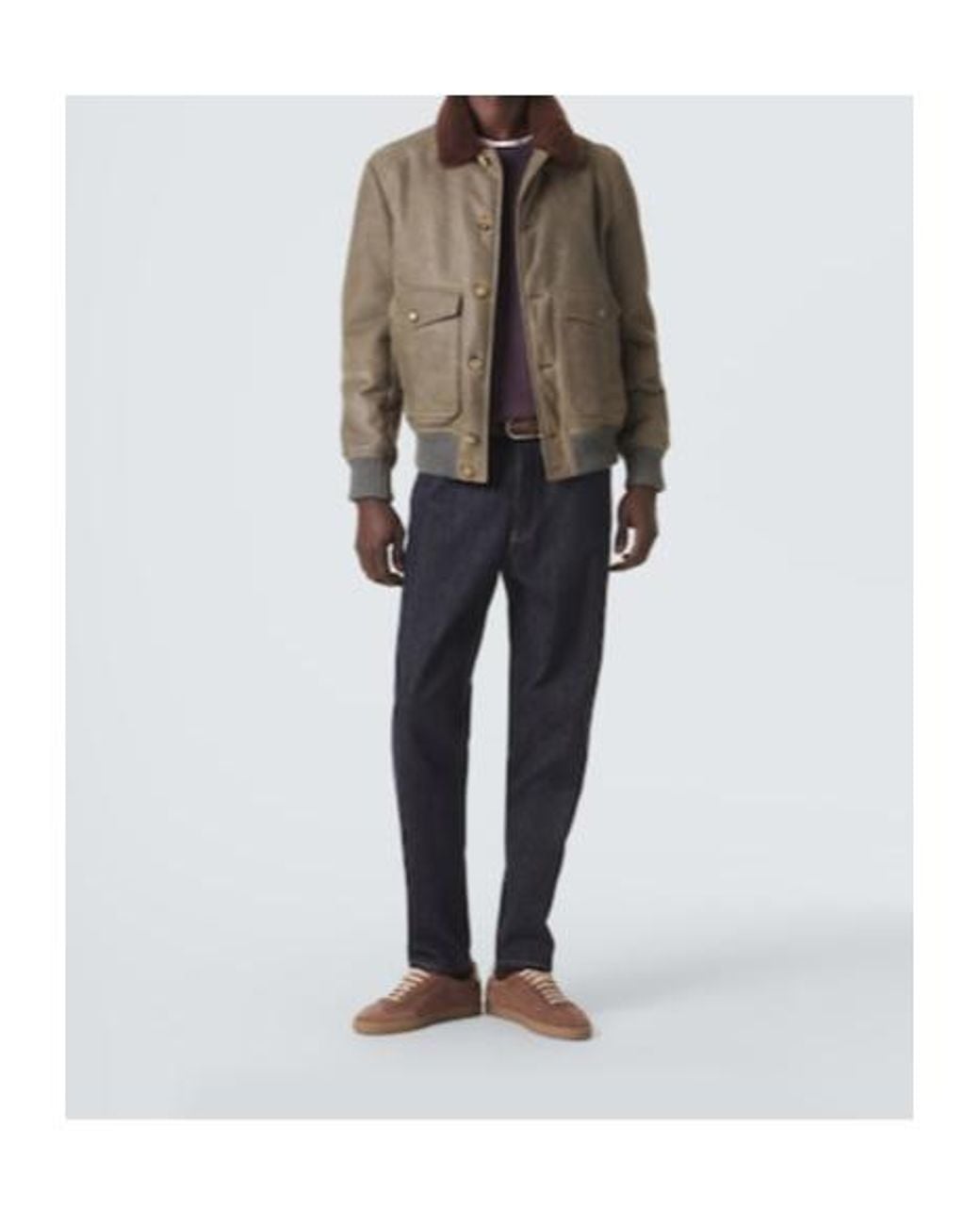 Brunello Cucinelli Brown Shearling-Lined Leather Blouson Jacket for men