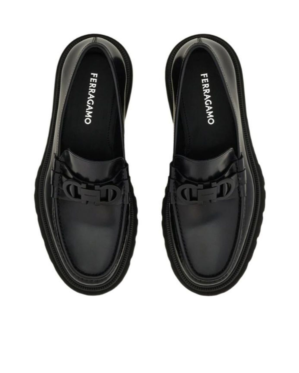 Ferragamo Black Gancini Decorative Moccasin Shoes for men