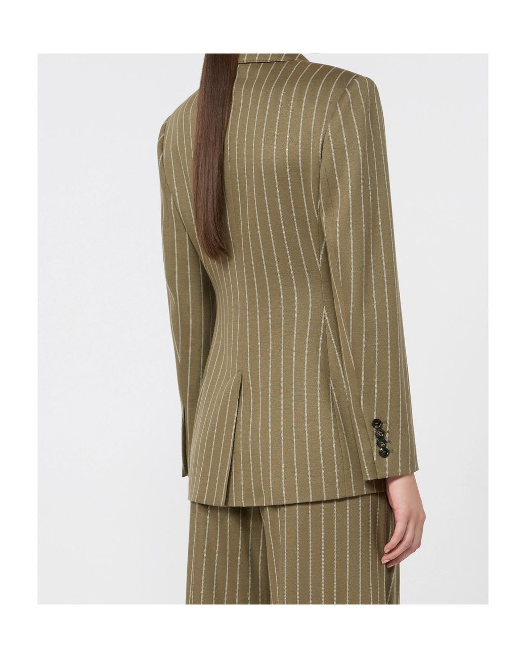 Max Mara Green Double-Breasted Pinstripe Jersey Blazer