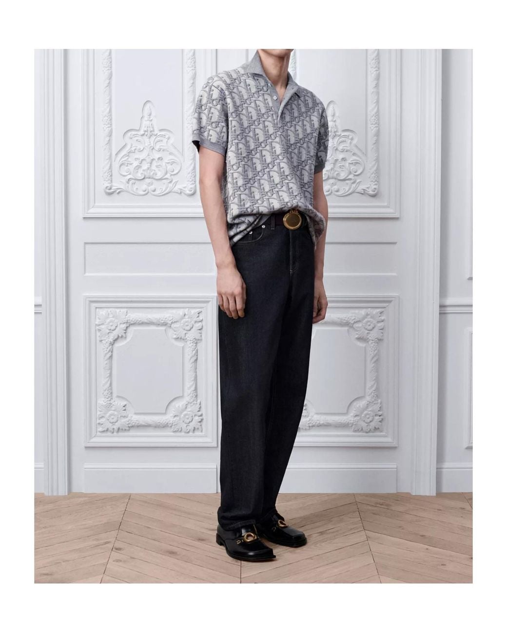 Dior Gray Monogram Knit Polo Shirt for men