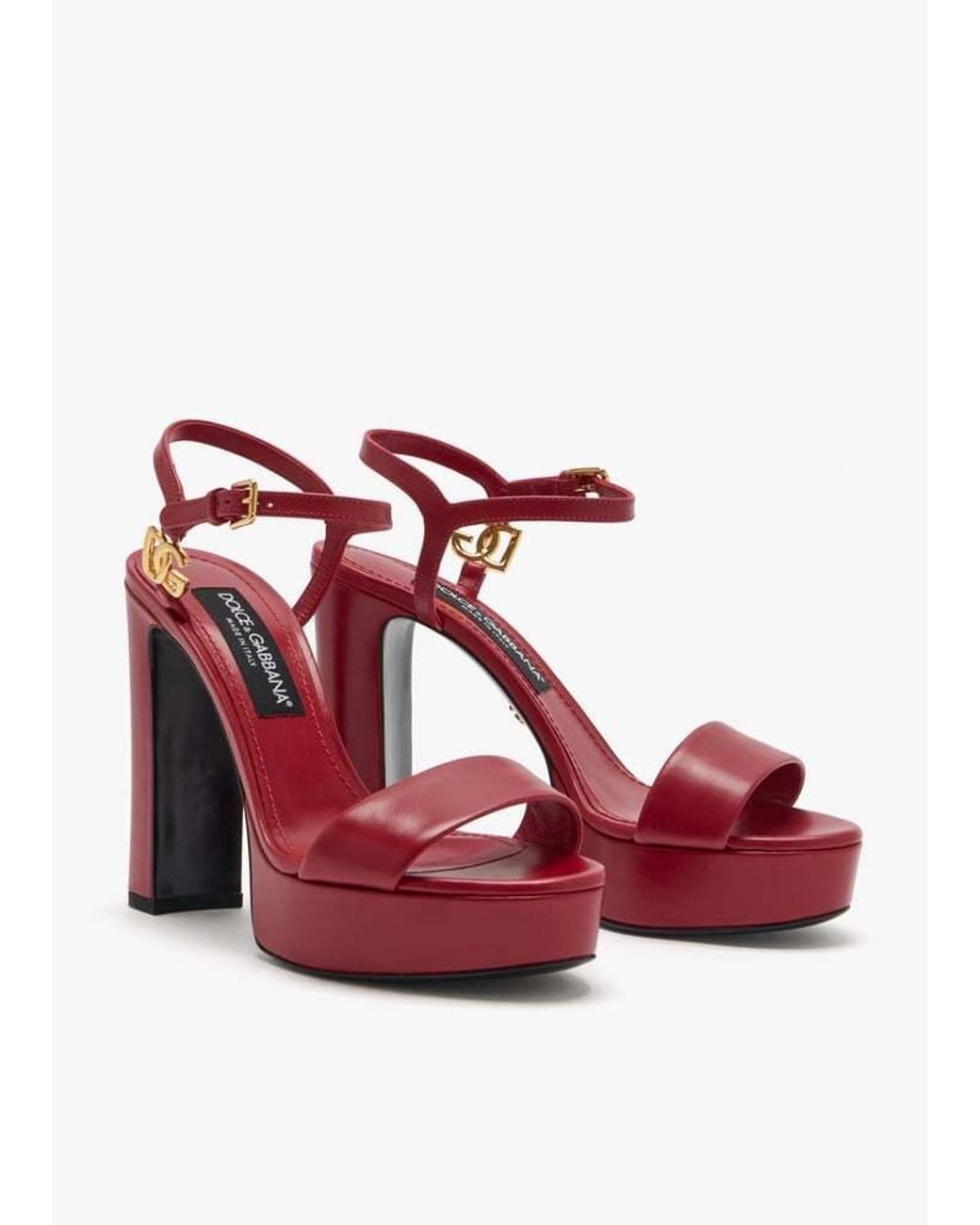 Dolce & Gabbana Red Calfskin Platform Sandals
