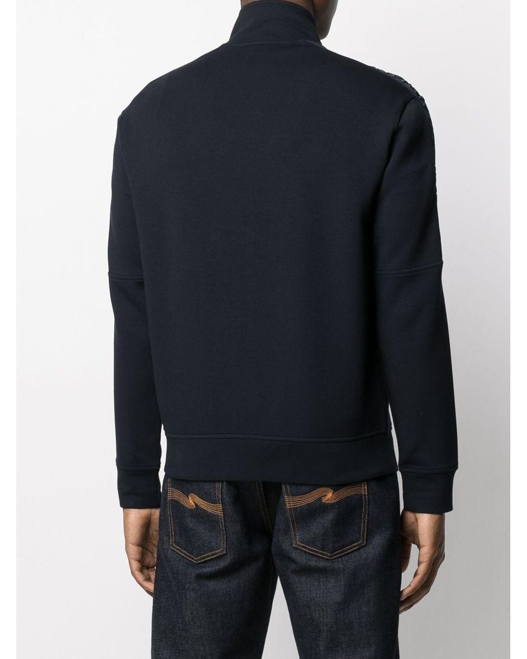 Emporio Armani Blue High Neck Zip-Up Sweatshirt for men