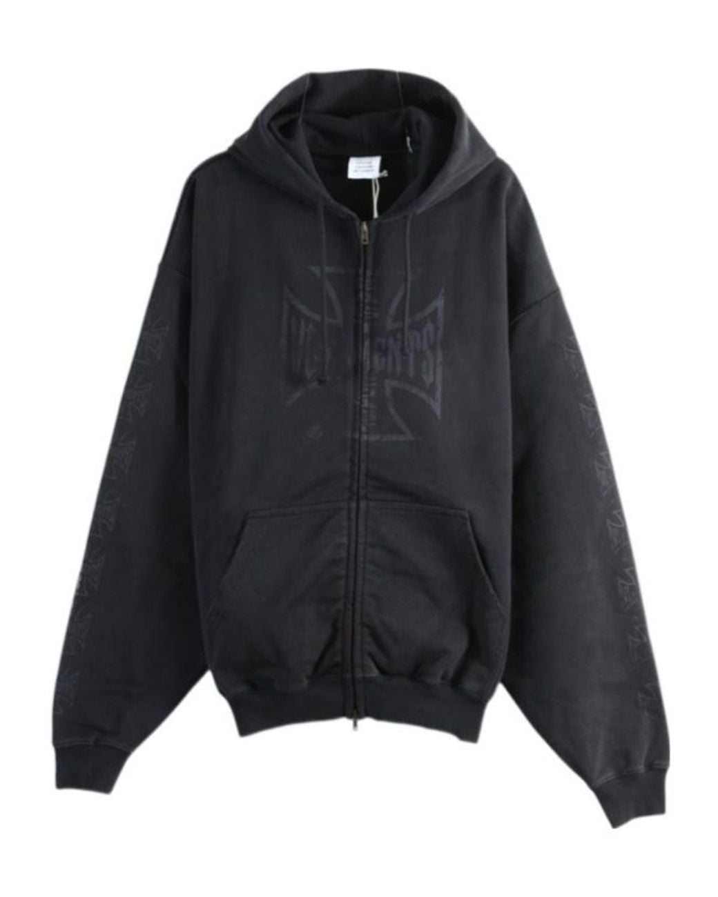Vetements Black Big Biker Cross Zip-Up Hoodie for men