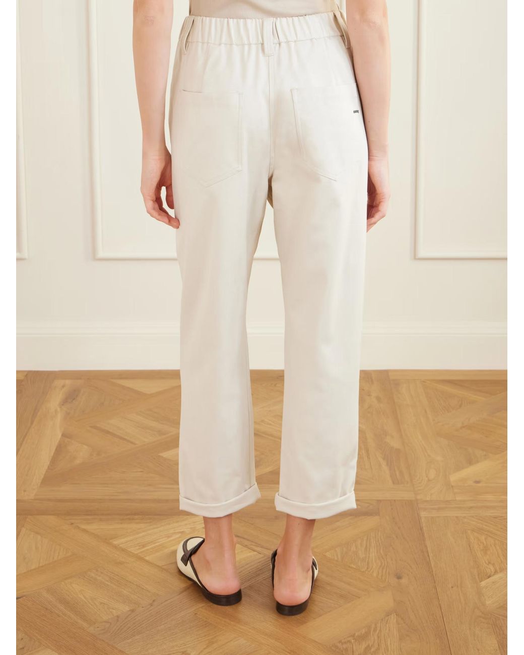 Brunello Cucinelli White Elasticated Waistband Cropped Pants