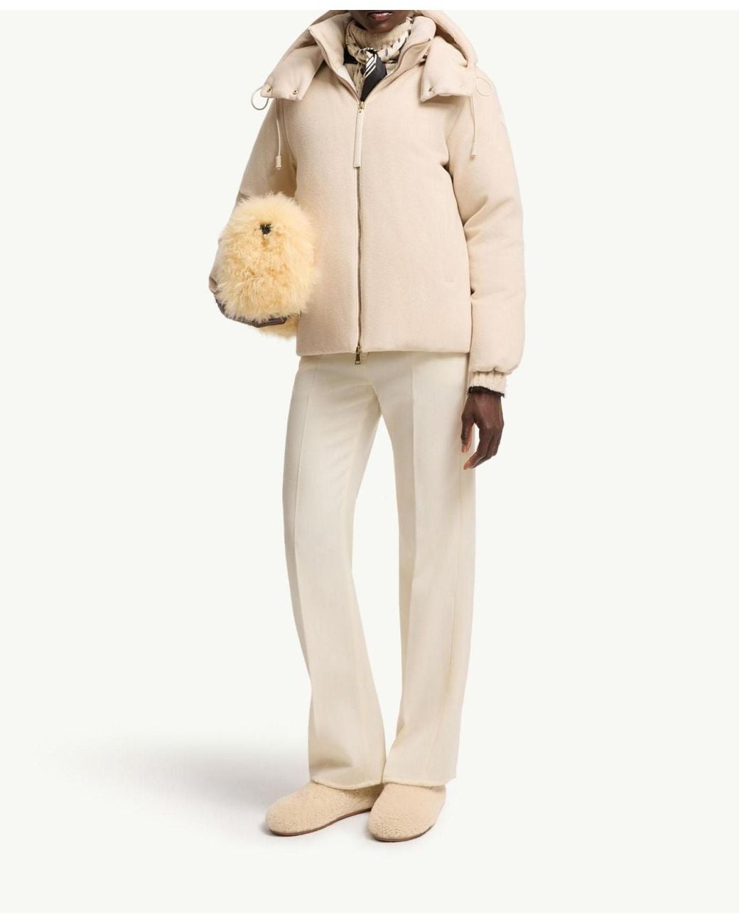 Moncler Natural Vivante Hooded Wool Cashmere Short Down Jacket