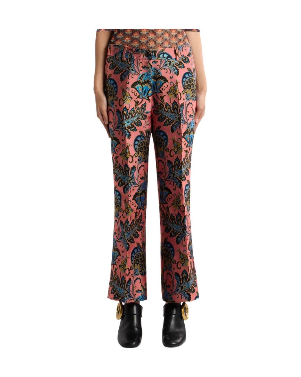Etro Jacquard Flared Trousers With Floral Motif