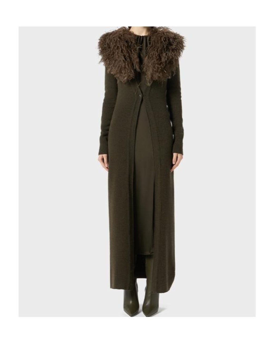 Blumarine Green Shearling Detailed Ribbed Dress