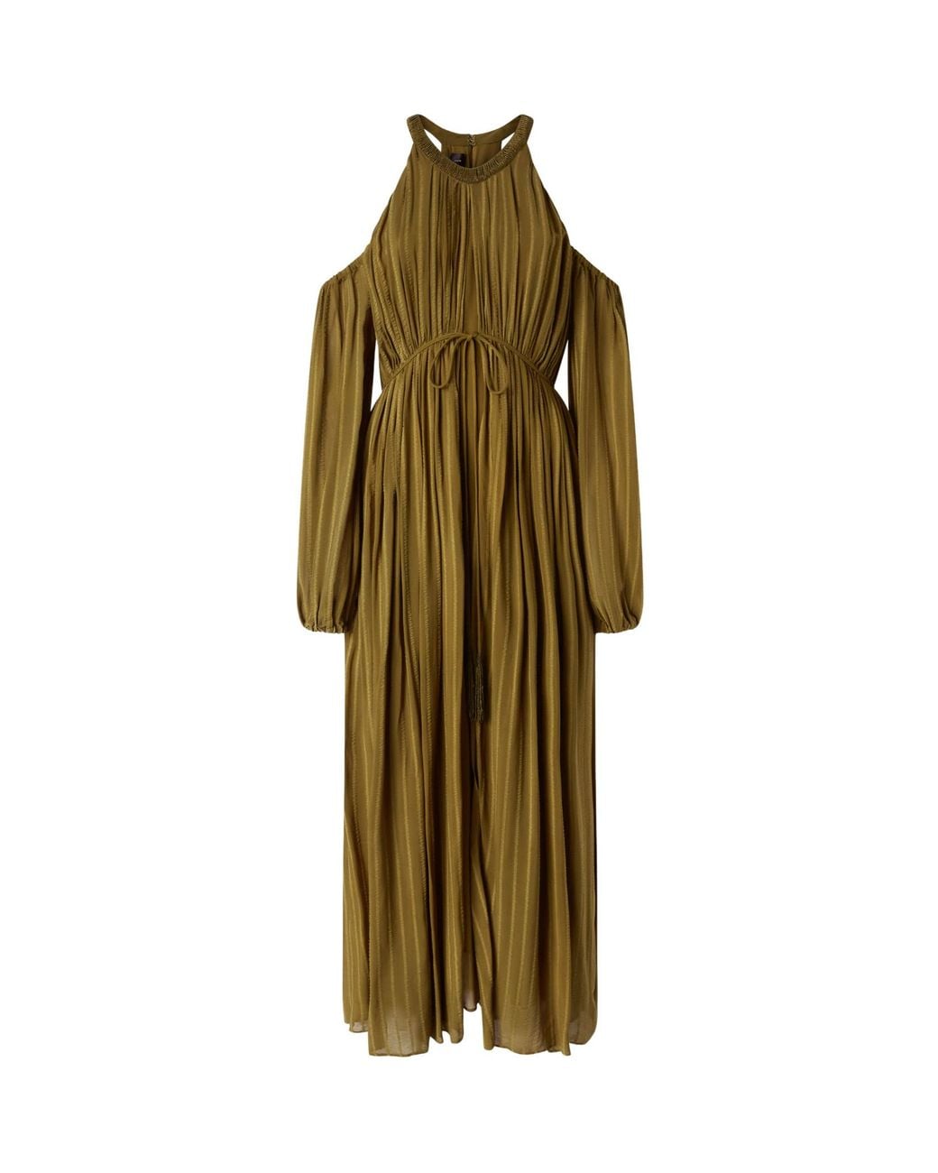 Pinko Green Long-Sleeved Pleated Midi Dress