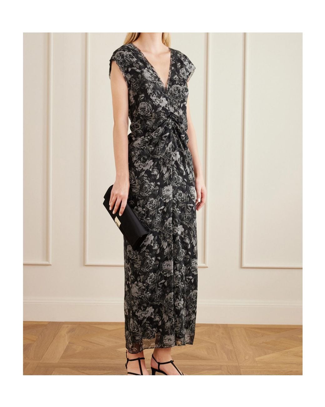 TOVE White Floral-Print Ruched Silk Maxi Dress