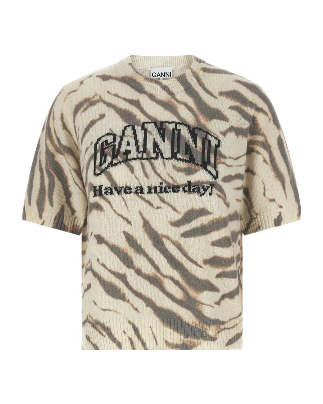 Ganni White Graphic Logo Knitted Top