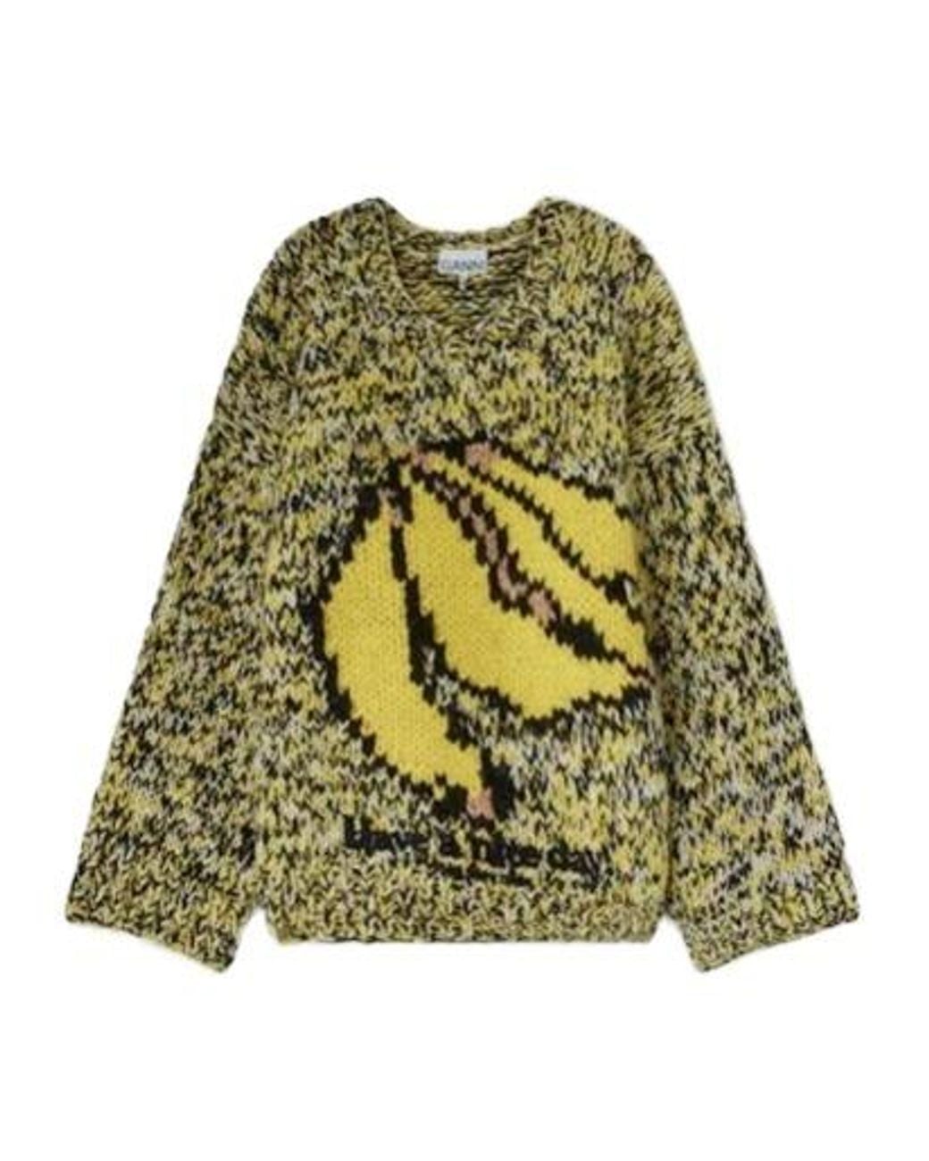 Ganni Green Banana Handknit Jumper