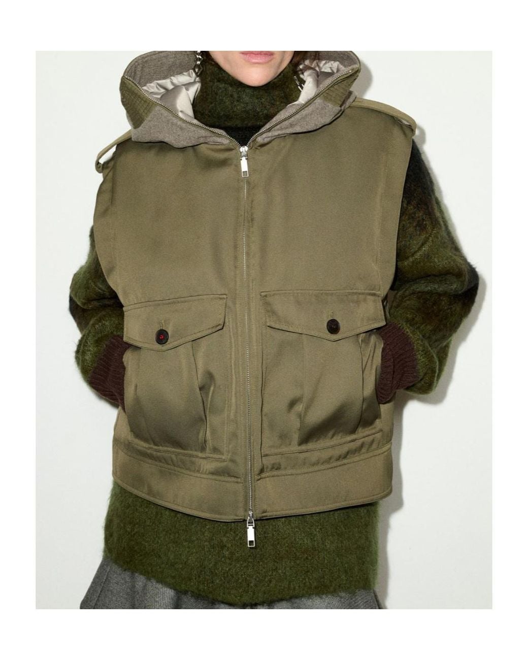 MAX&Co. Green Hooded Gabardine Gilet