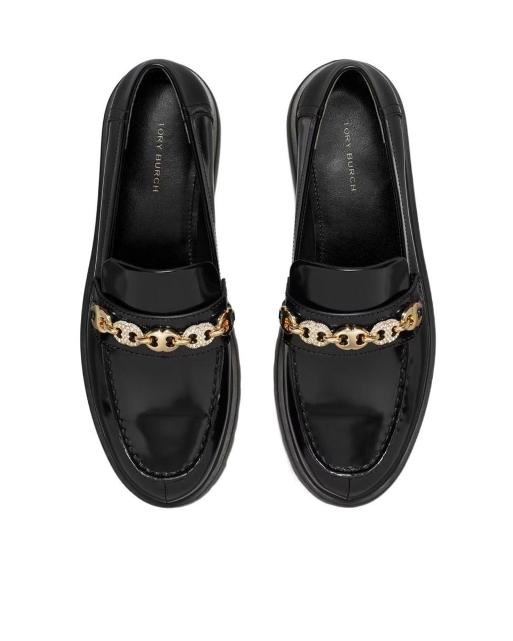 Tory Burch Black Pavé Gemini-Link Lug Loafers