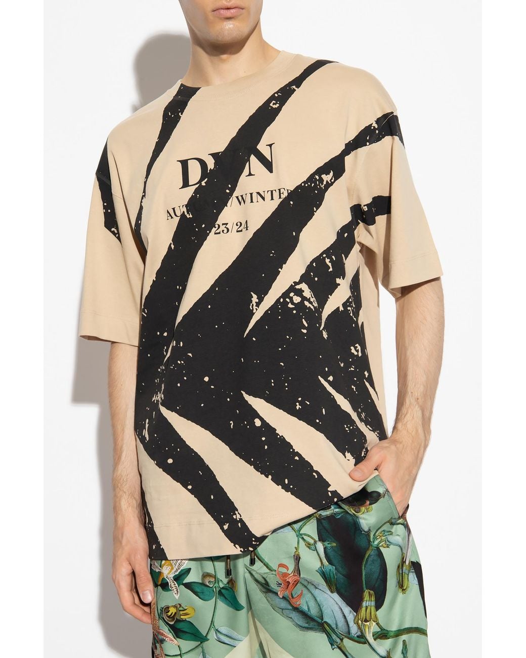 Dries Van Noten Black Logo Printed Crewneck T-Shirt for men