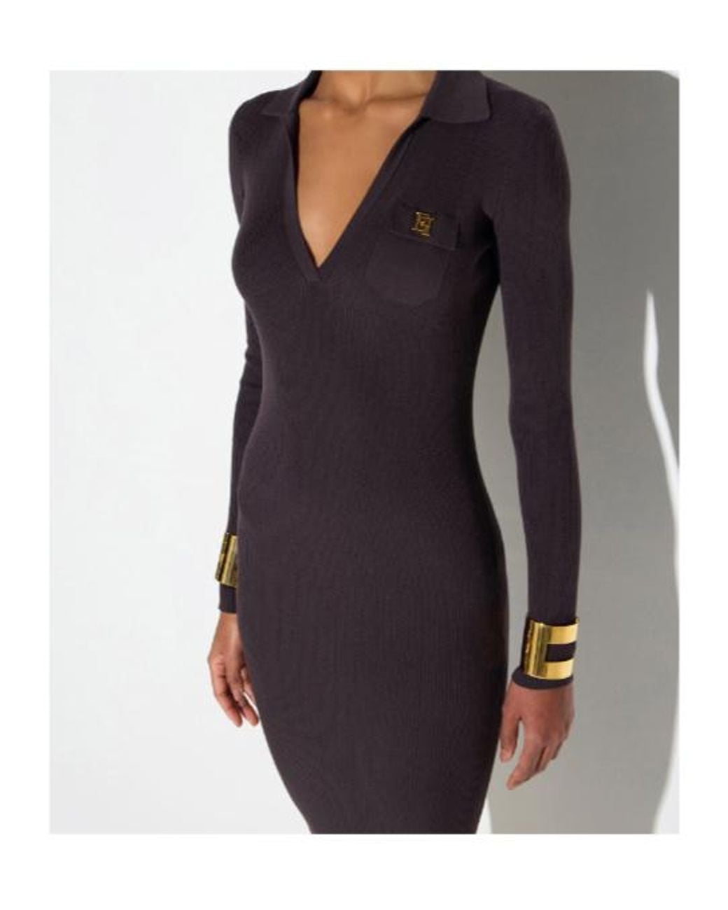 Elisabetta Franchi Blue V-Neck Ribbed Midi Dress