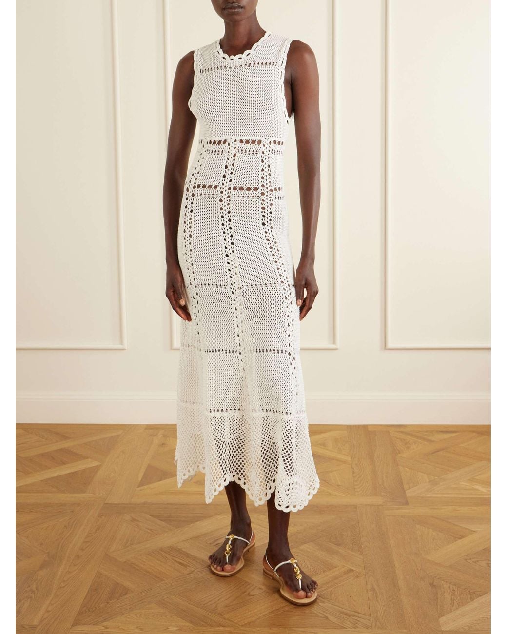 Erdem White Crocheted Cotton Midi Dress