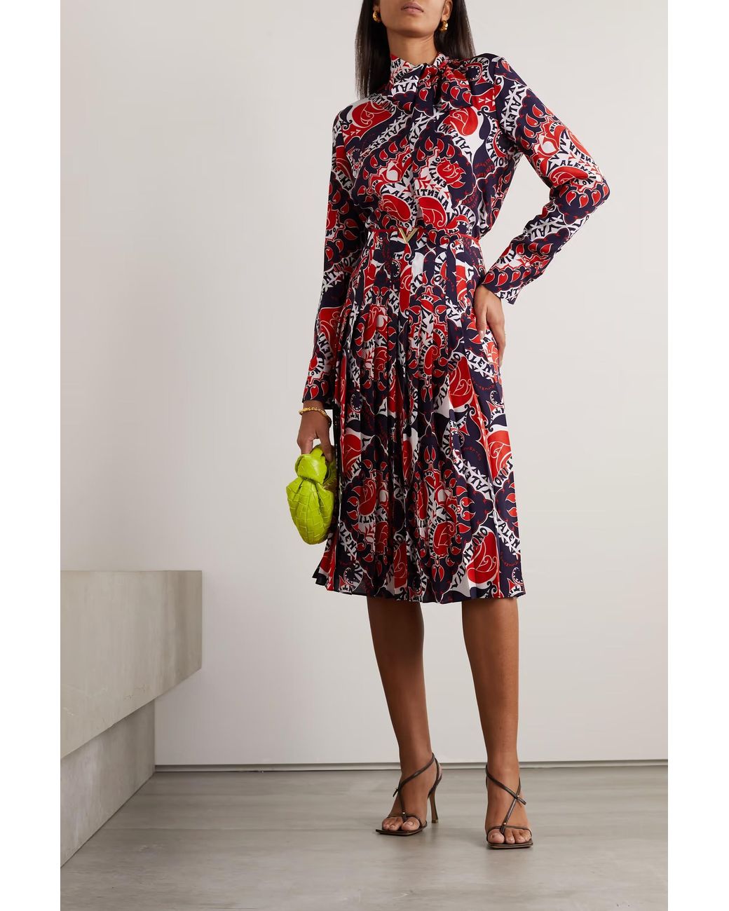 Valentino Red Archive Manifesto High Waist Pleated Skirt