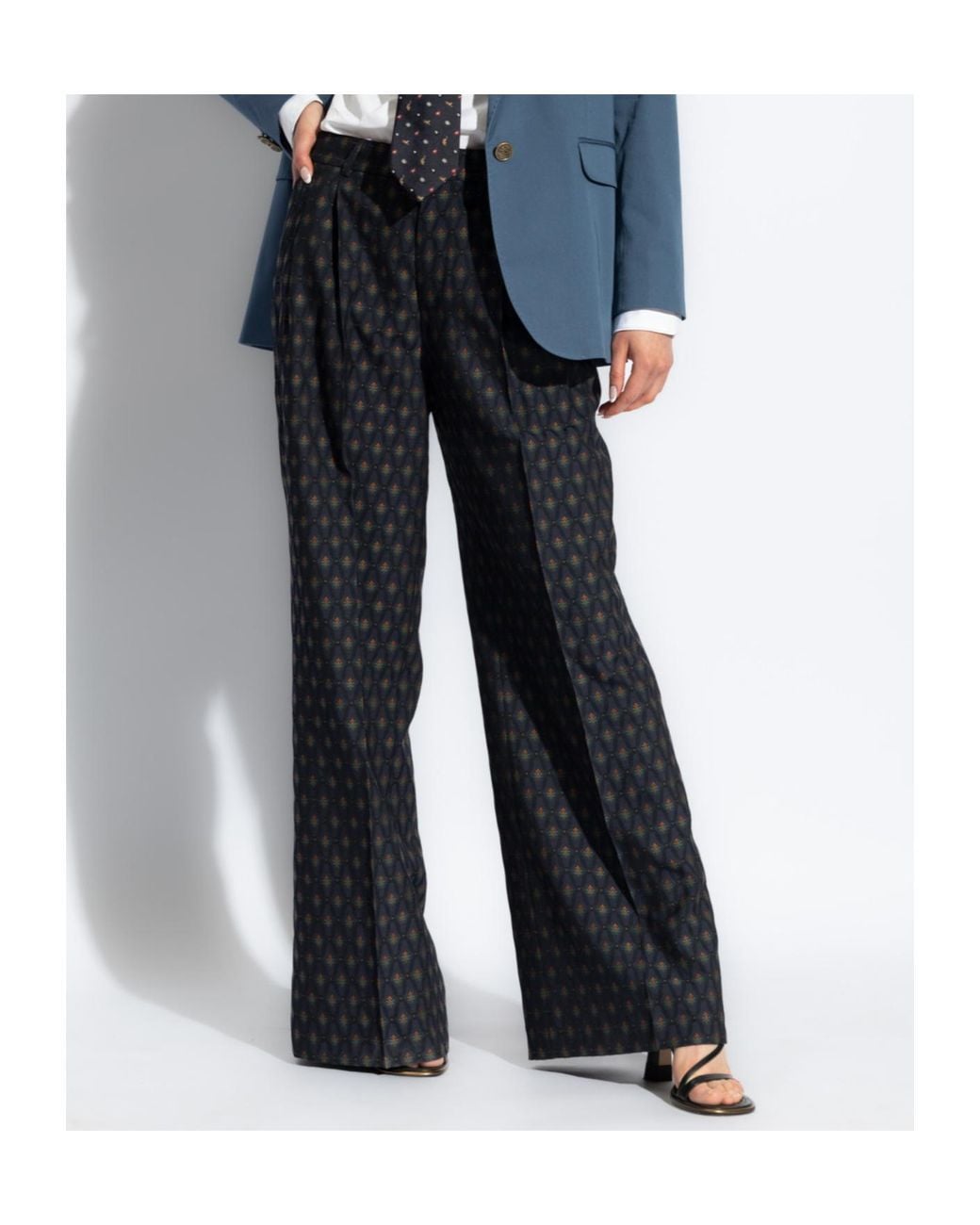 Etro Blue Decorative Pattern Straight Leg Pants