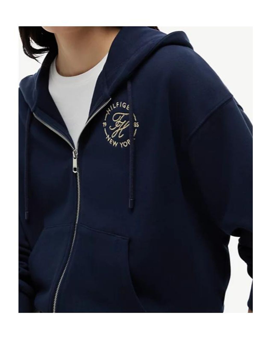 Tommy Hilfiger Blue Logo Embroidery Zip-Thru Hoody