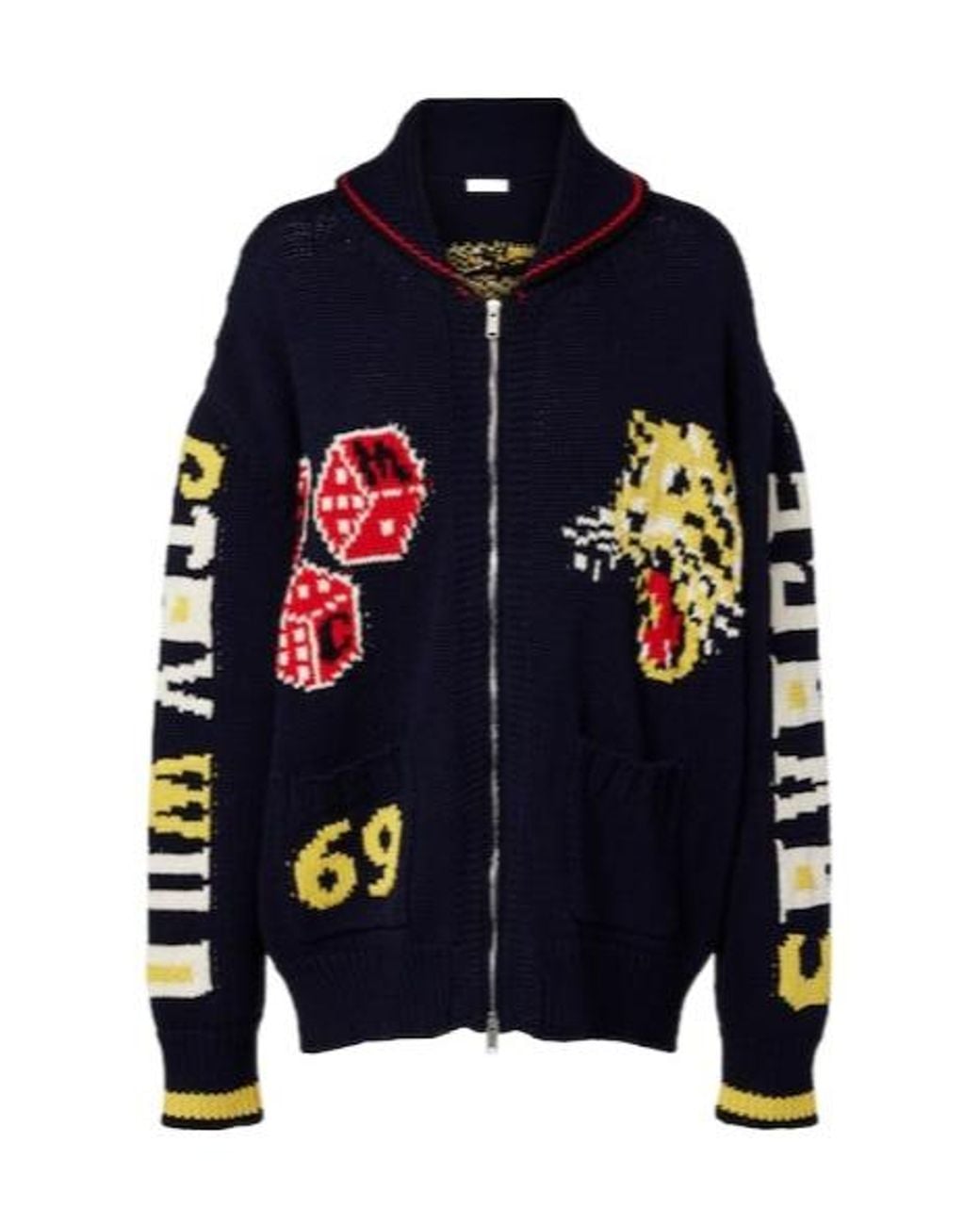 Stella McCartney Blue Intarsia Cotton Zip-Up Cardigan