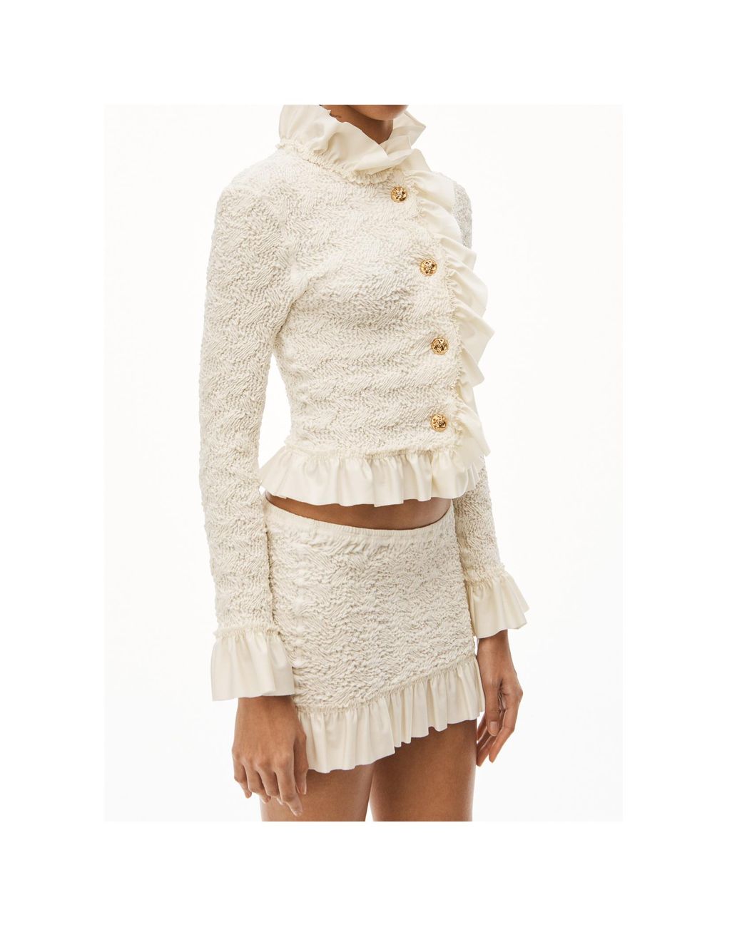 Alexander Wang White Ruffle-Trim Smocked Jacket