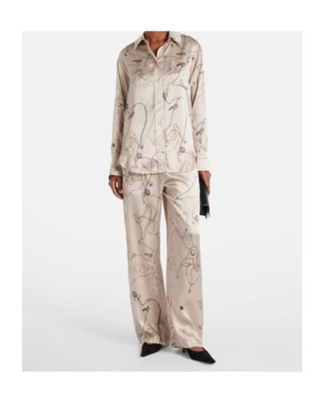 Victoria Beckham Natural Printed Silk Satin Pajama Pants