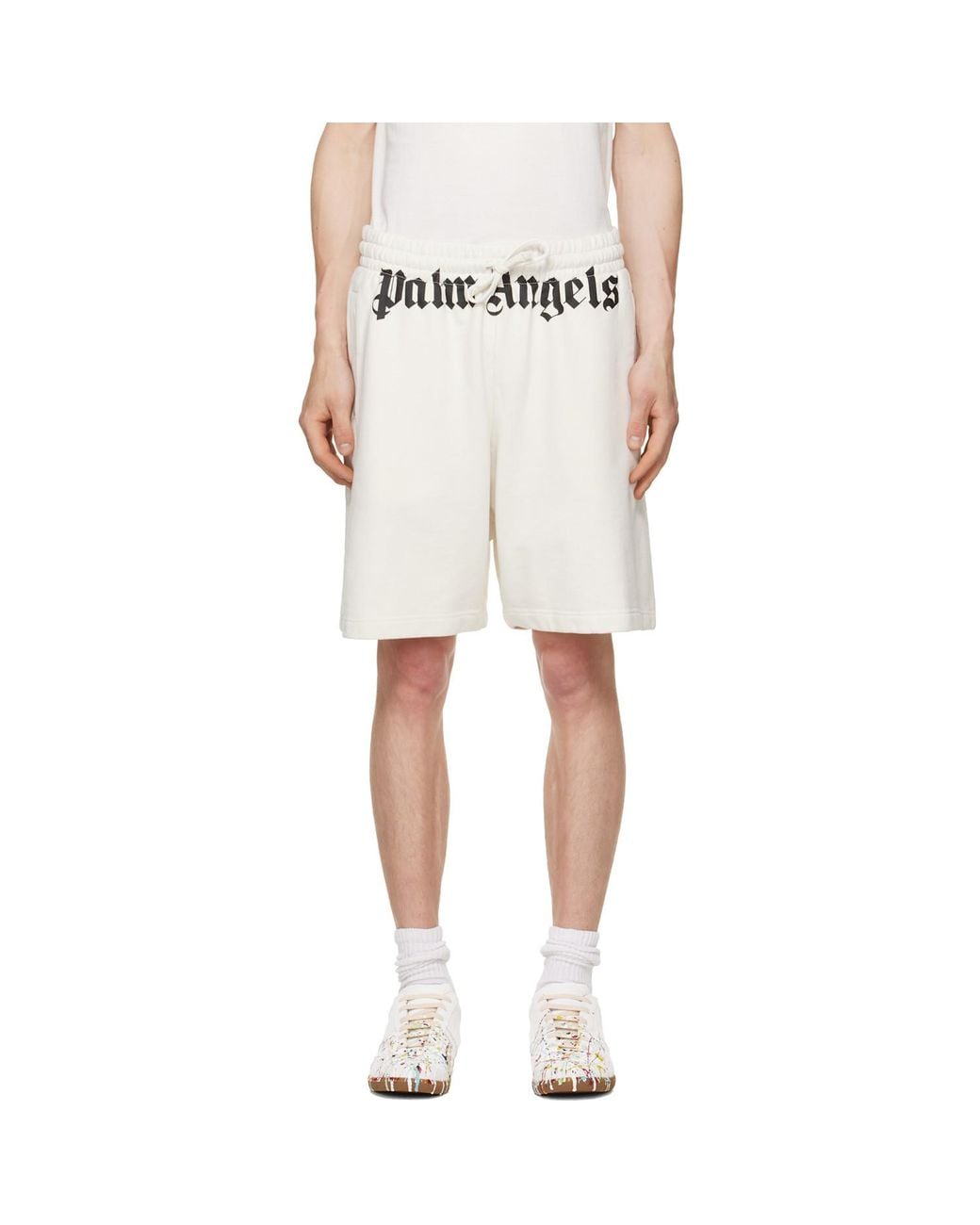 Palm Angels White Logo Cotton Shorts for men