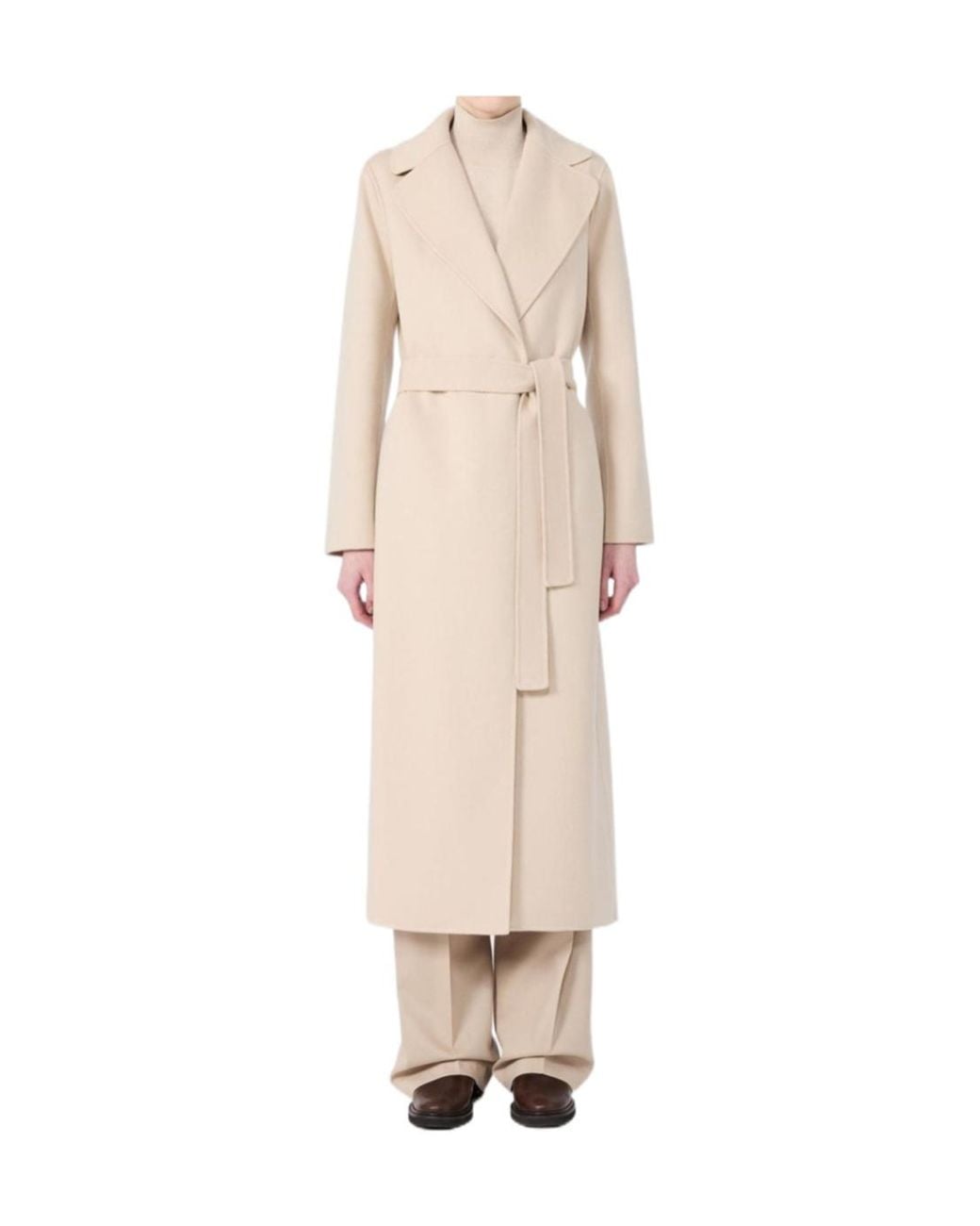 Max Mara Natural Virgin Wool Wrap Coat