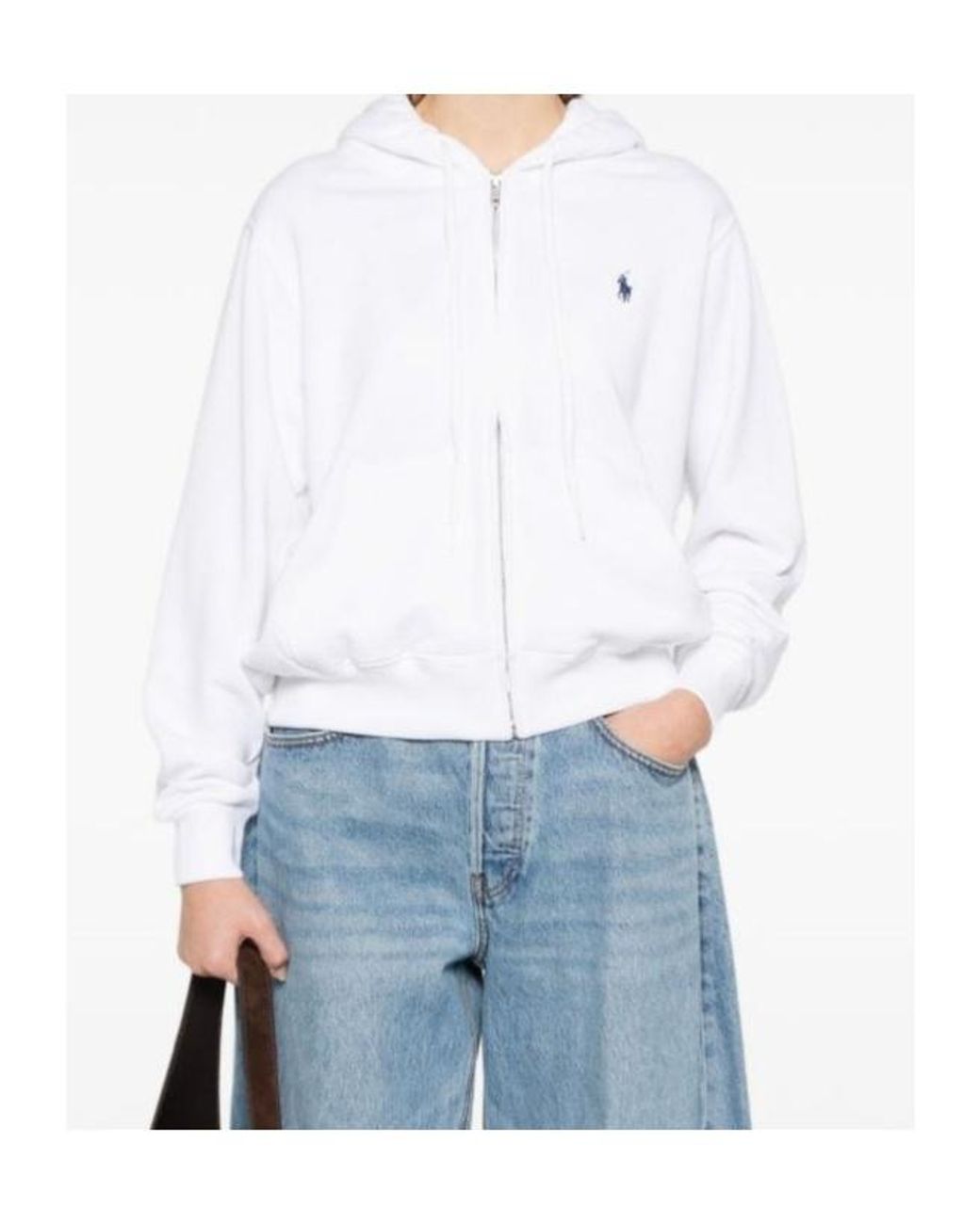 Polo Ralph Lauren White Full-Zip Drawstring Hoodie