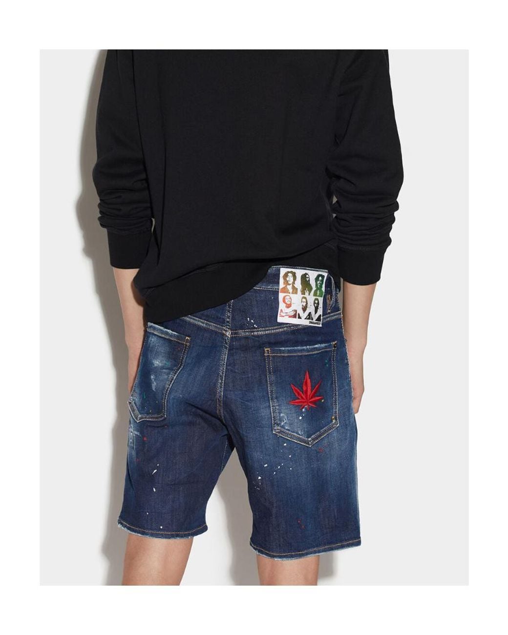 DSquared² Black Paint Splatter Effect Denim Shorts for men
