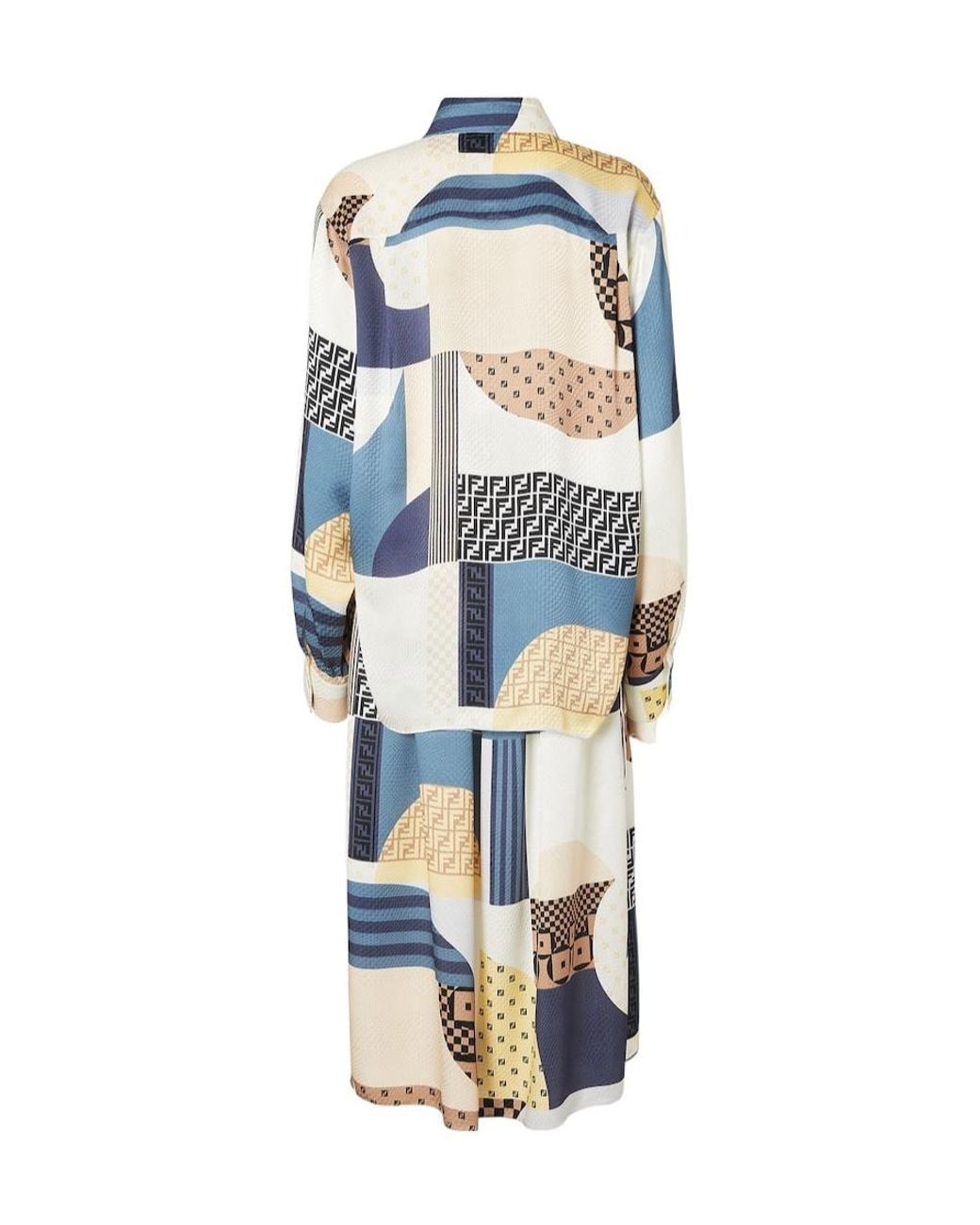 Fendi Blue Patchwork Printed Drawstring-Waist Midi Dress