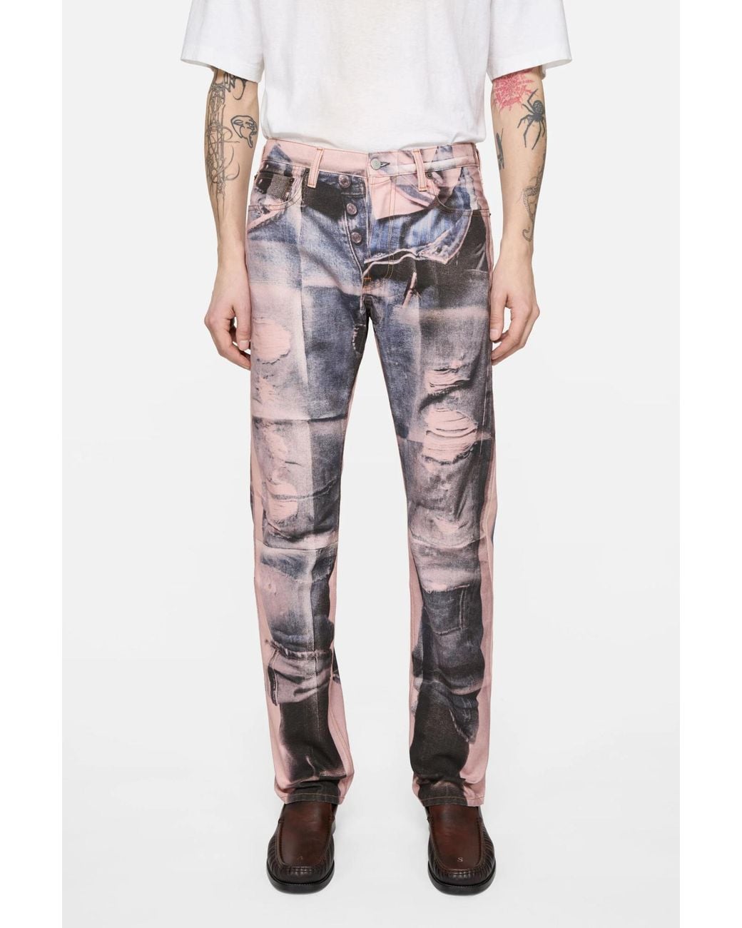 Acne Pink Printed Straight-Leg Jeans for men