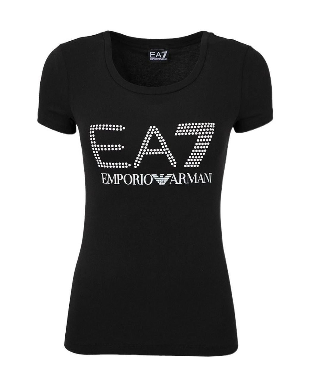EA7 Black T-Shirt With Round Neck And Short Sleeves