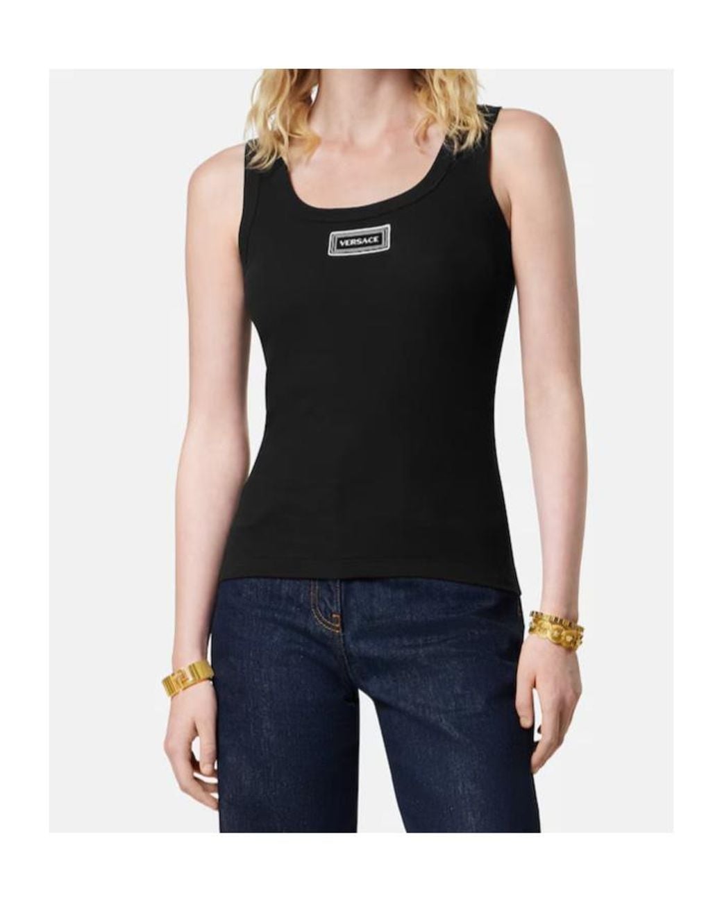 Versace Black Ribbed Sleeveless Top
