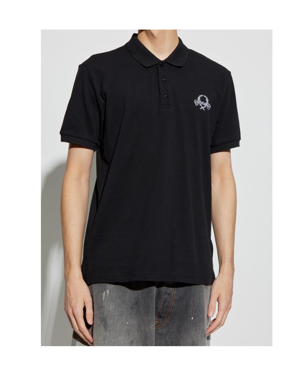 Moschino Black Laurel Embroidered Polo Shirt for men