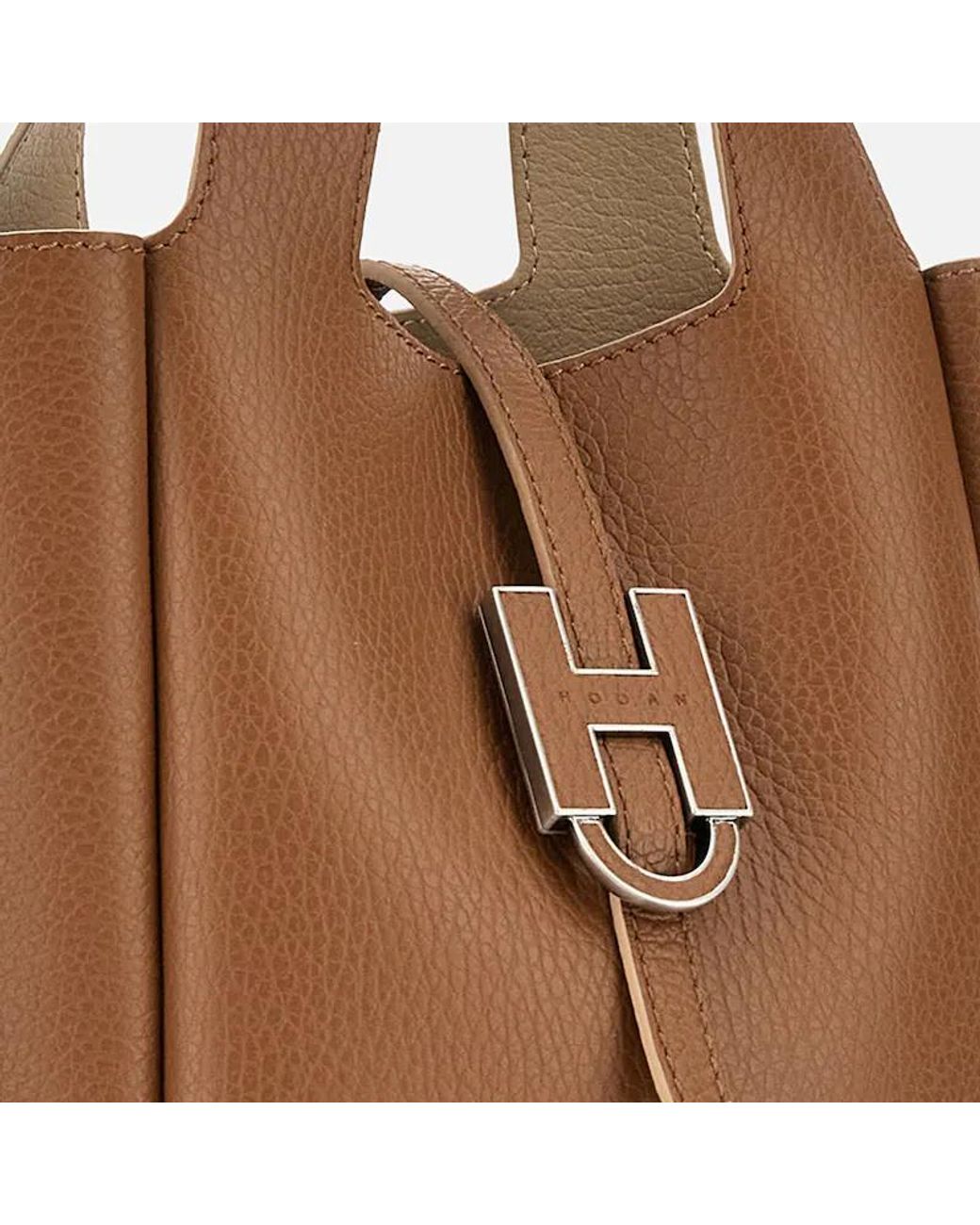 Hogan Brown Mini Logo-Plaque Top Handle Bag