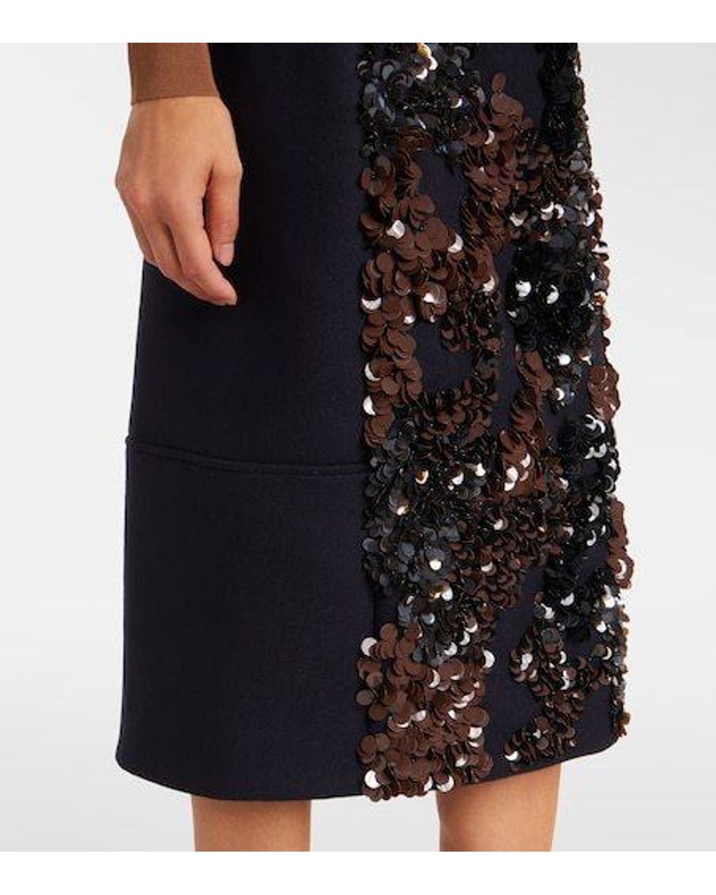 Plan C Black Sequined Wool-Blend Midi Skirt