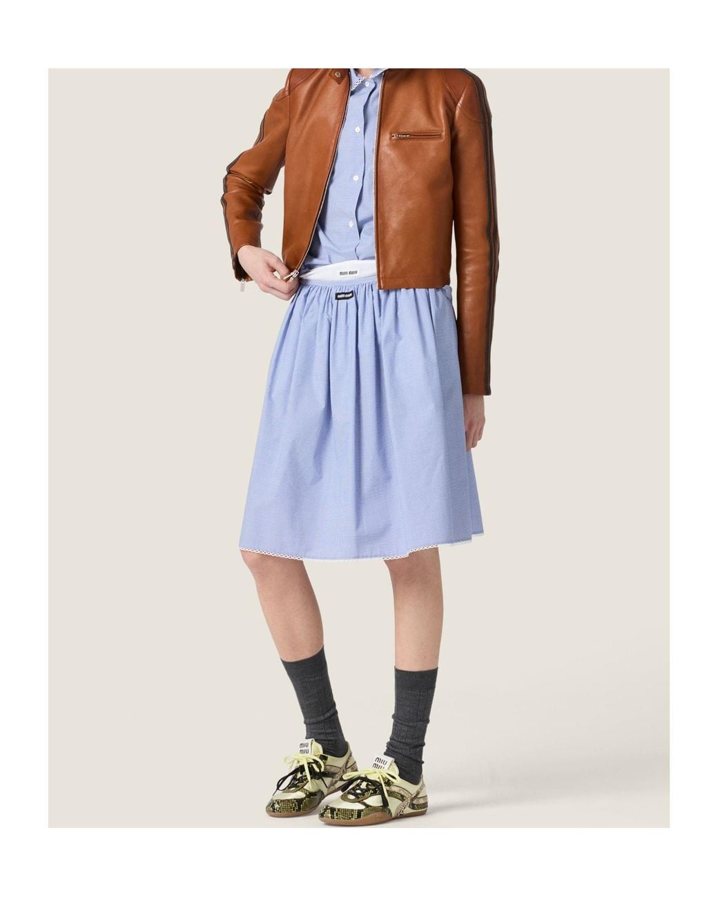 Miu Miu Blue Logo-Patch Midi Skirt