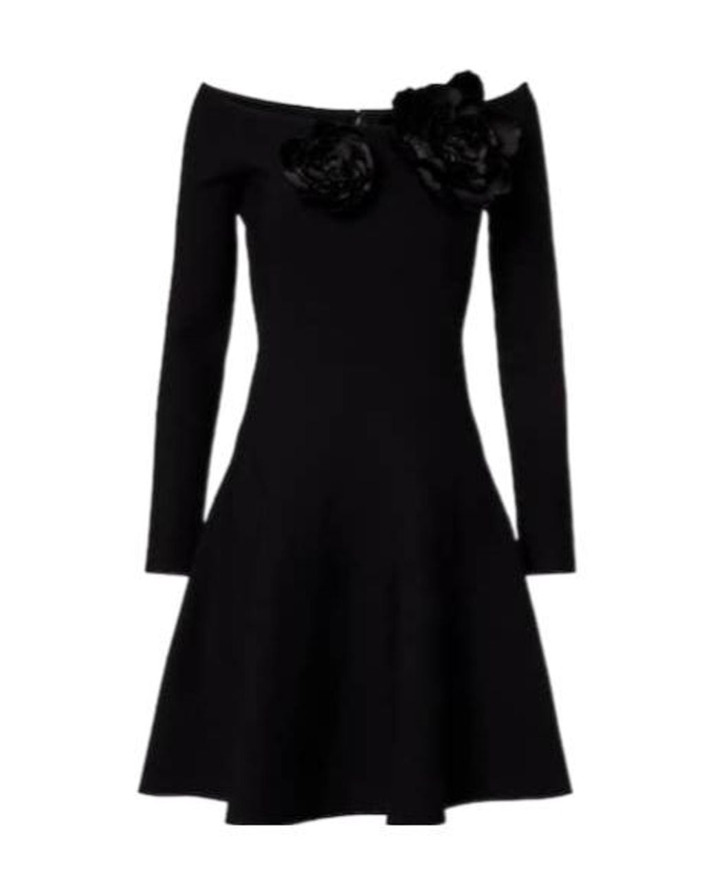 Oscar de la Renta Black Floral-Appliqué Off-Shoulder Minidress