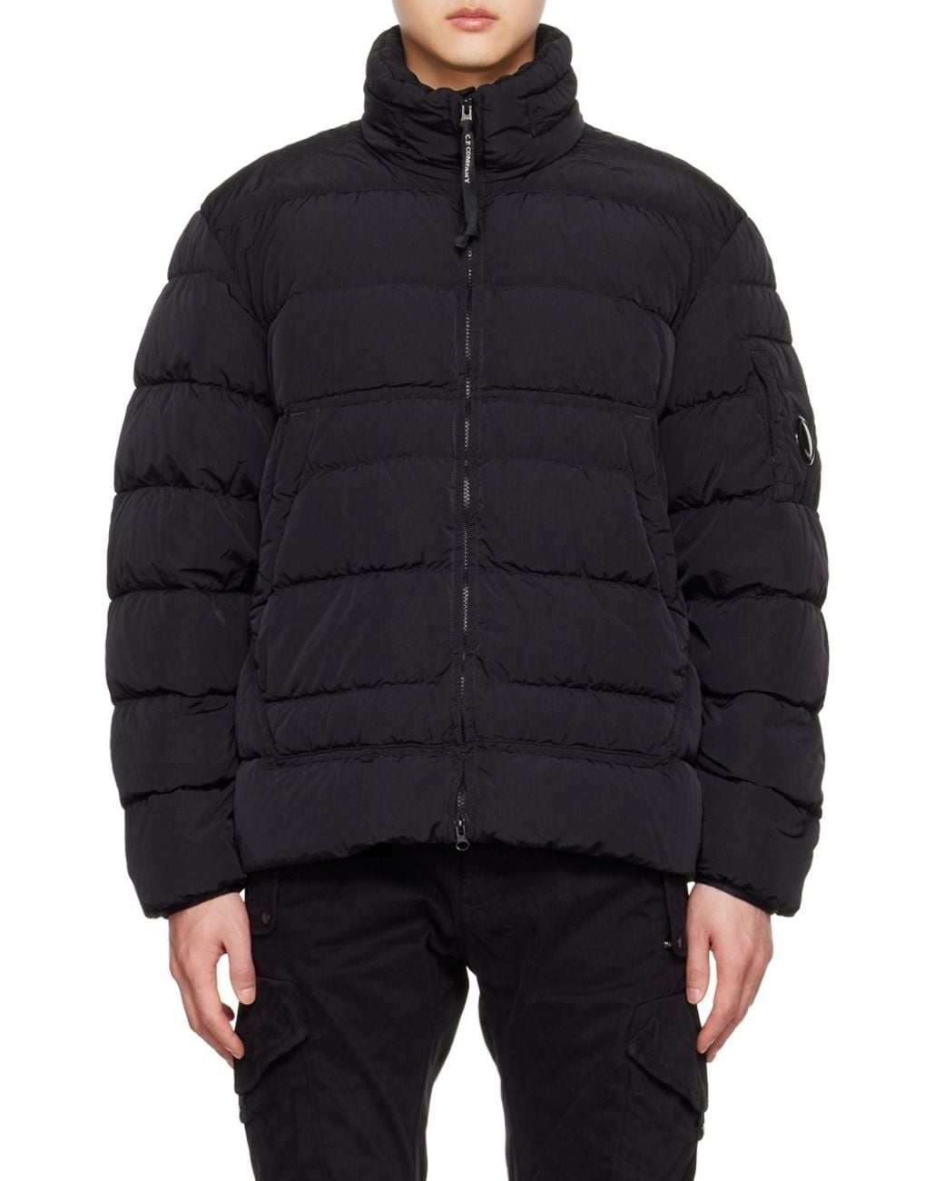 C P Company Black Padded Zipped-Up Jacket for men