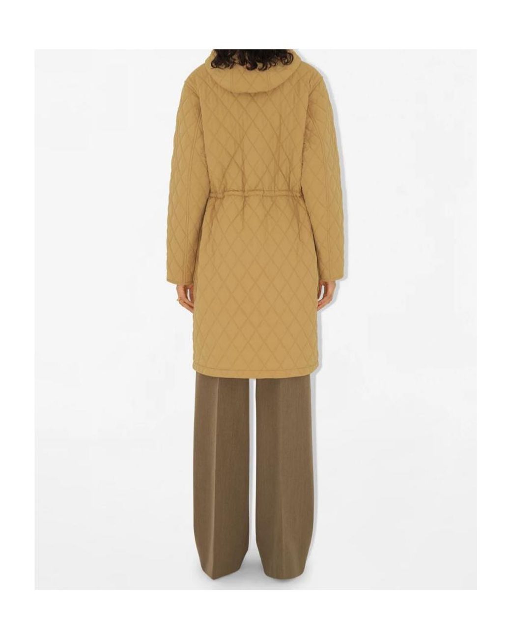 Burberry Natural Drawstring Waist Hooded Quilted Parka