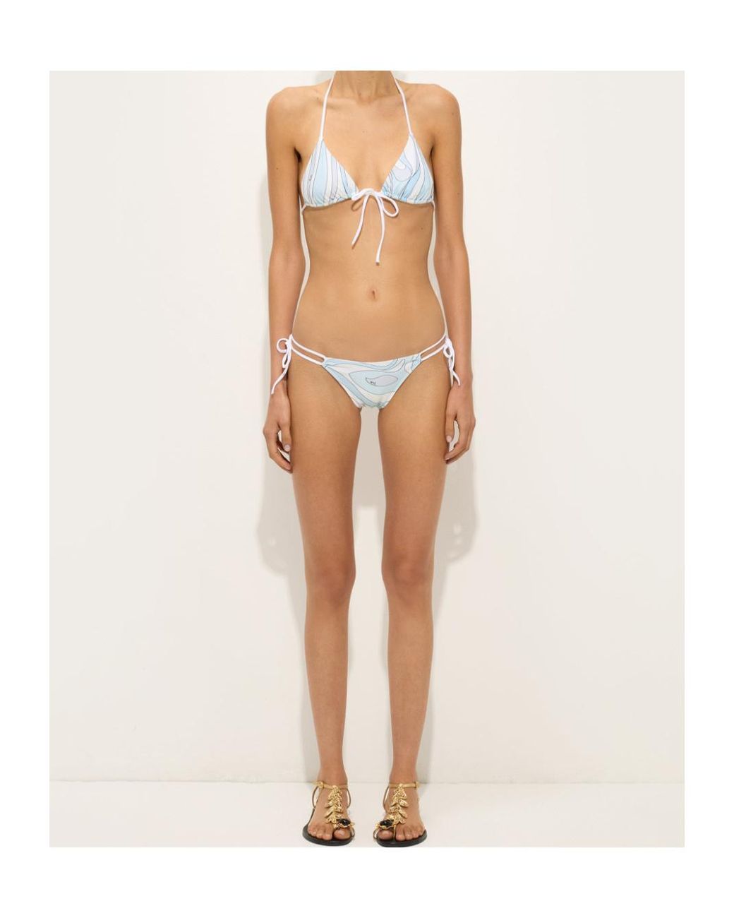 Emilio Pucci Blue Marmo-Print Bikini Top