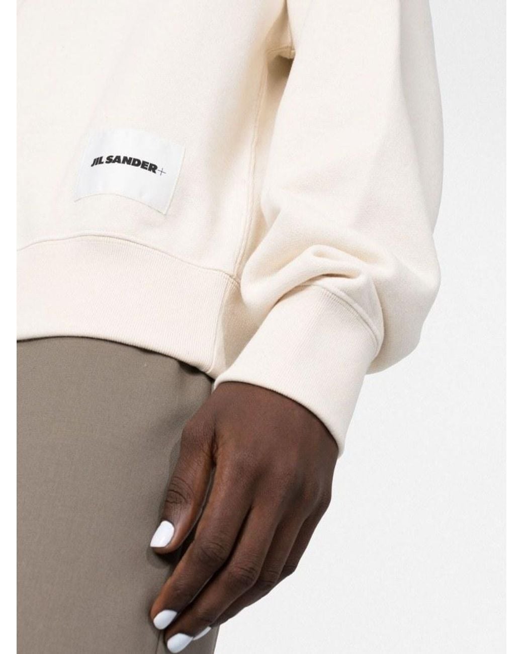Jil Sander Natural Logo-Patch Straight Hem Sweatshirt
