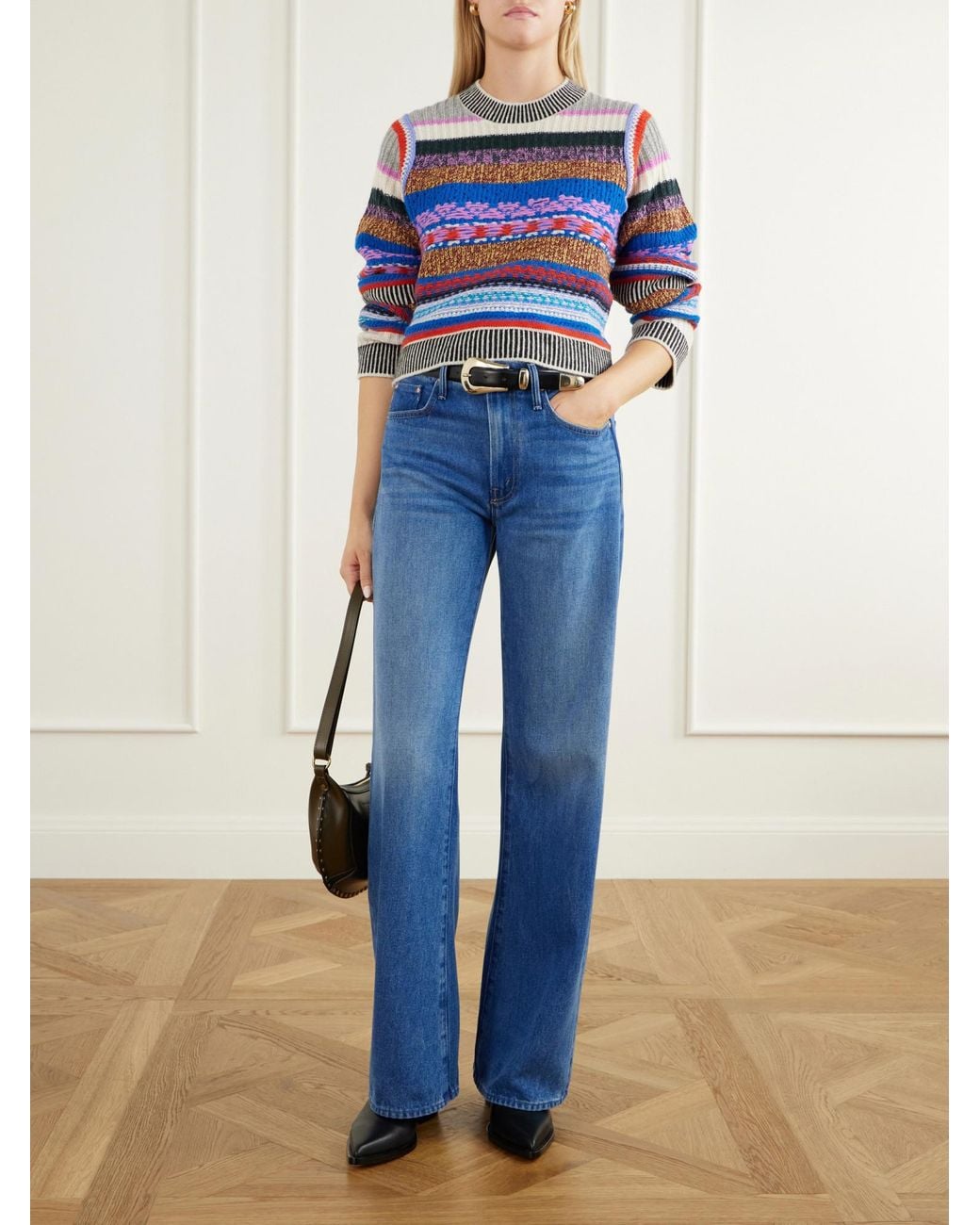 Mother Blue Crop Striped Alpaca And Wool-Blend Sweater