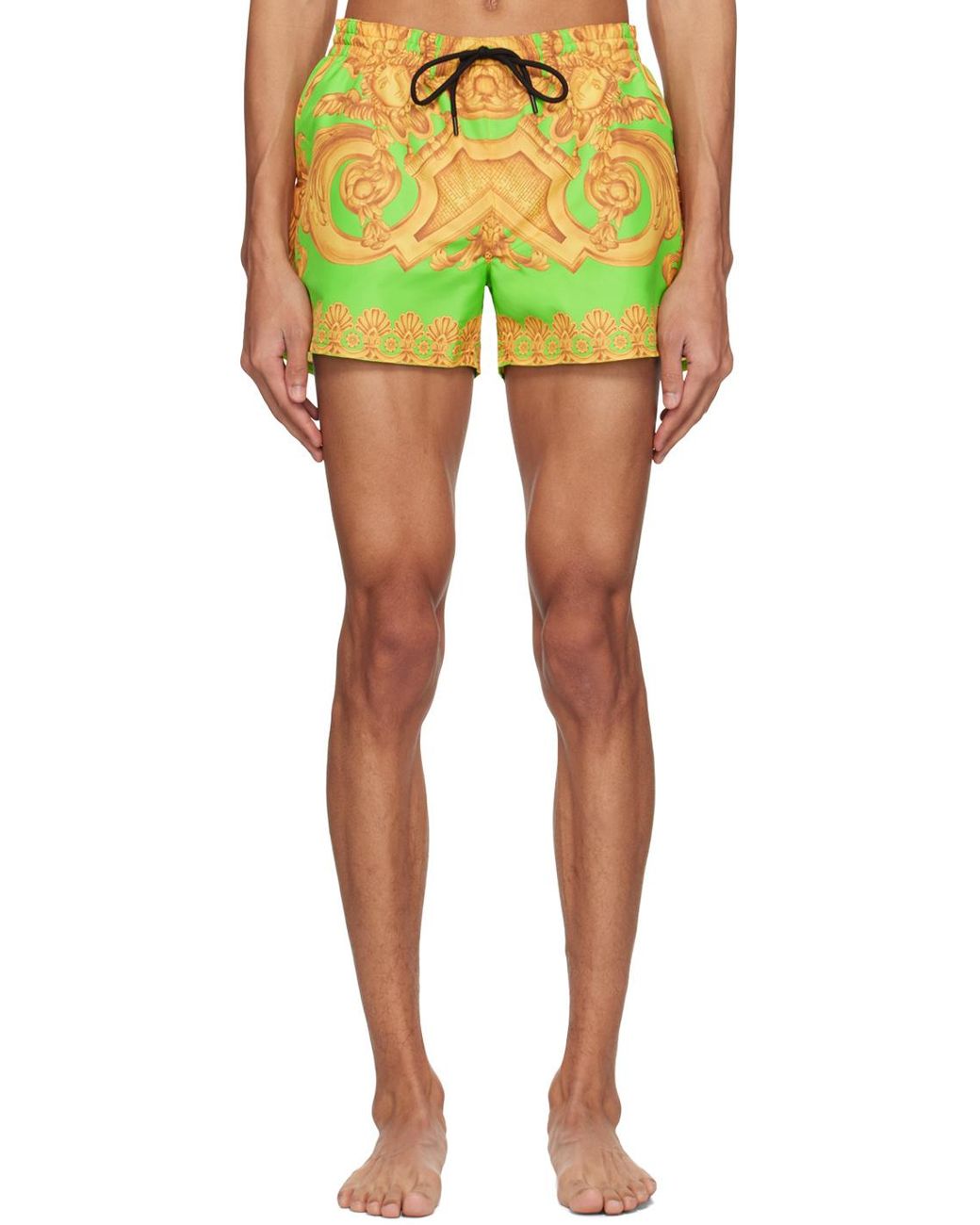 Versace Green Baroque-Print Swim Shorts for men