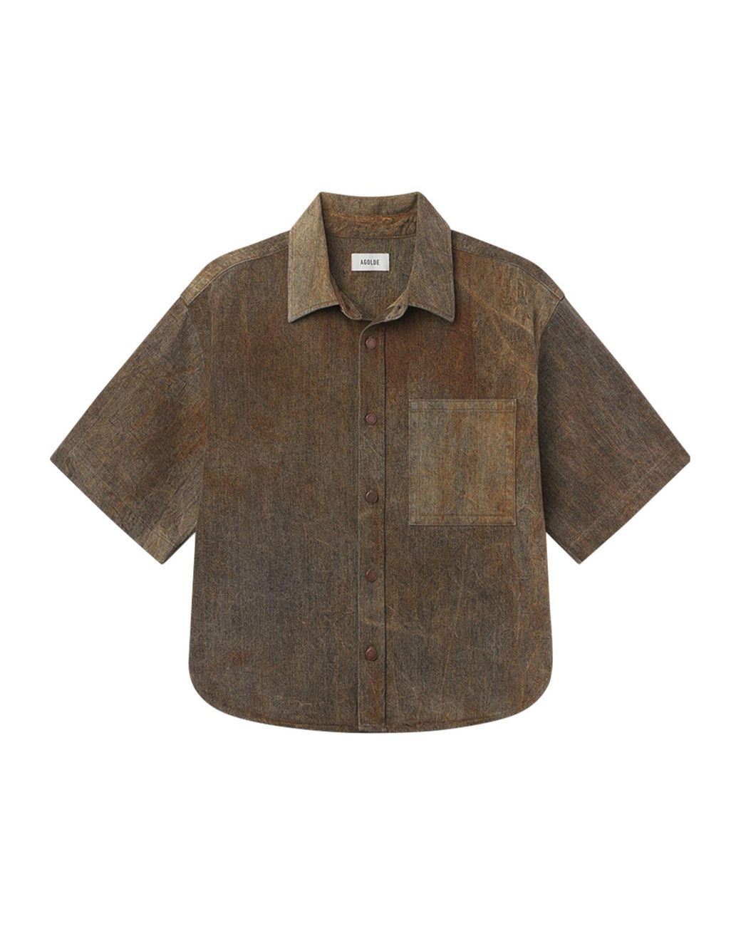 Agolde Brown Boxy Cropped Shirt With Classic Collar for men