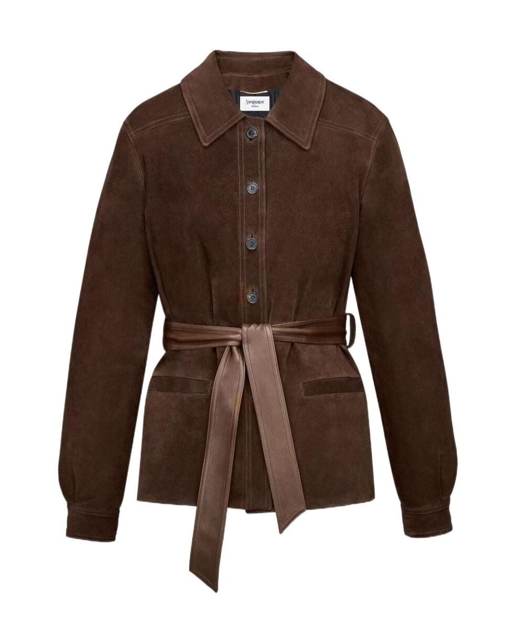 Saint Laurent Brown Belted Button-Up Jacket