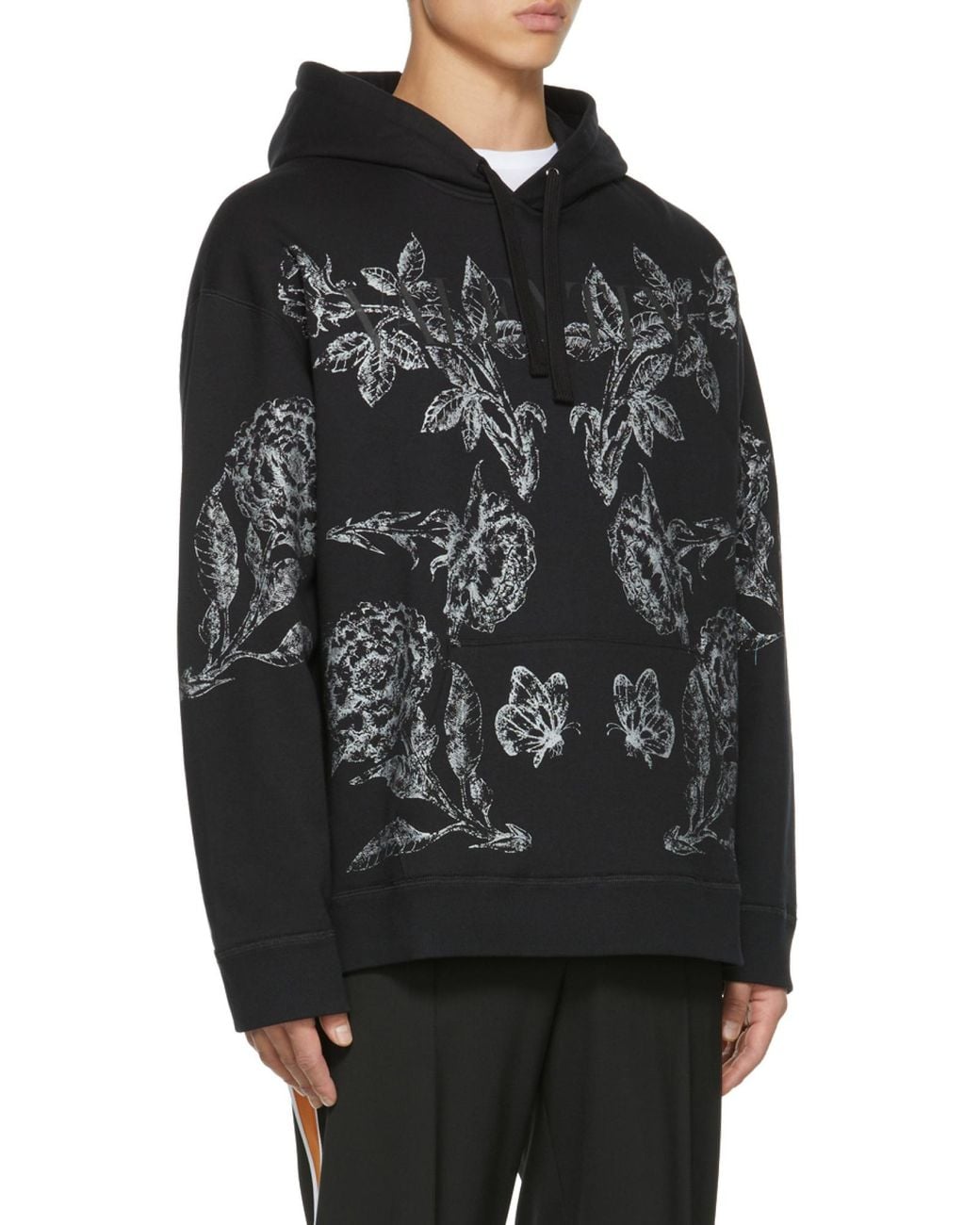 Valentino Black Floral Print Hoodie for men