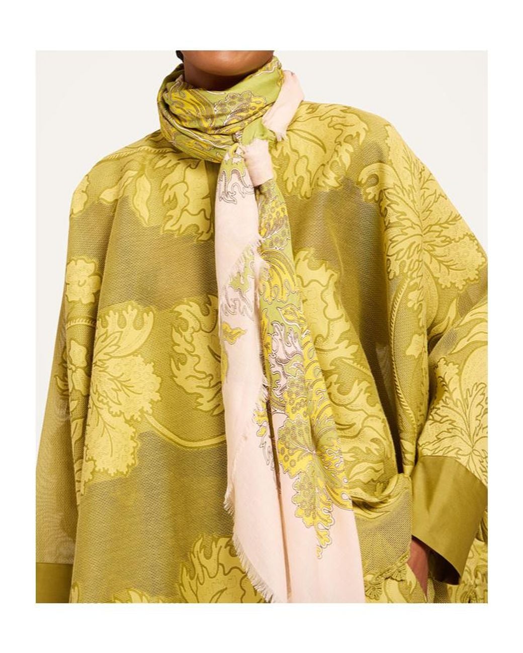 LaDoubleJ Green La Doublej Floral Fringe Scarf